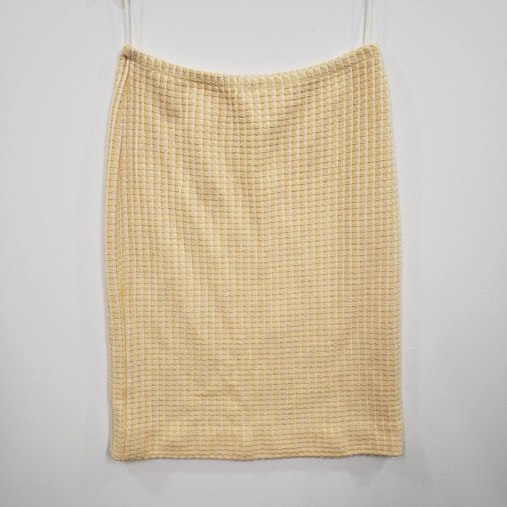 Vintage Castleberry Womens Yellow Woven Tweed Jacket Skirt Set Size 12 Old Money - Picture 5 of 11